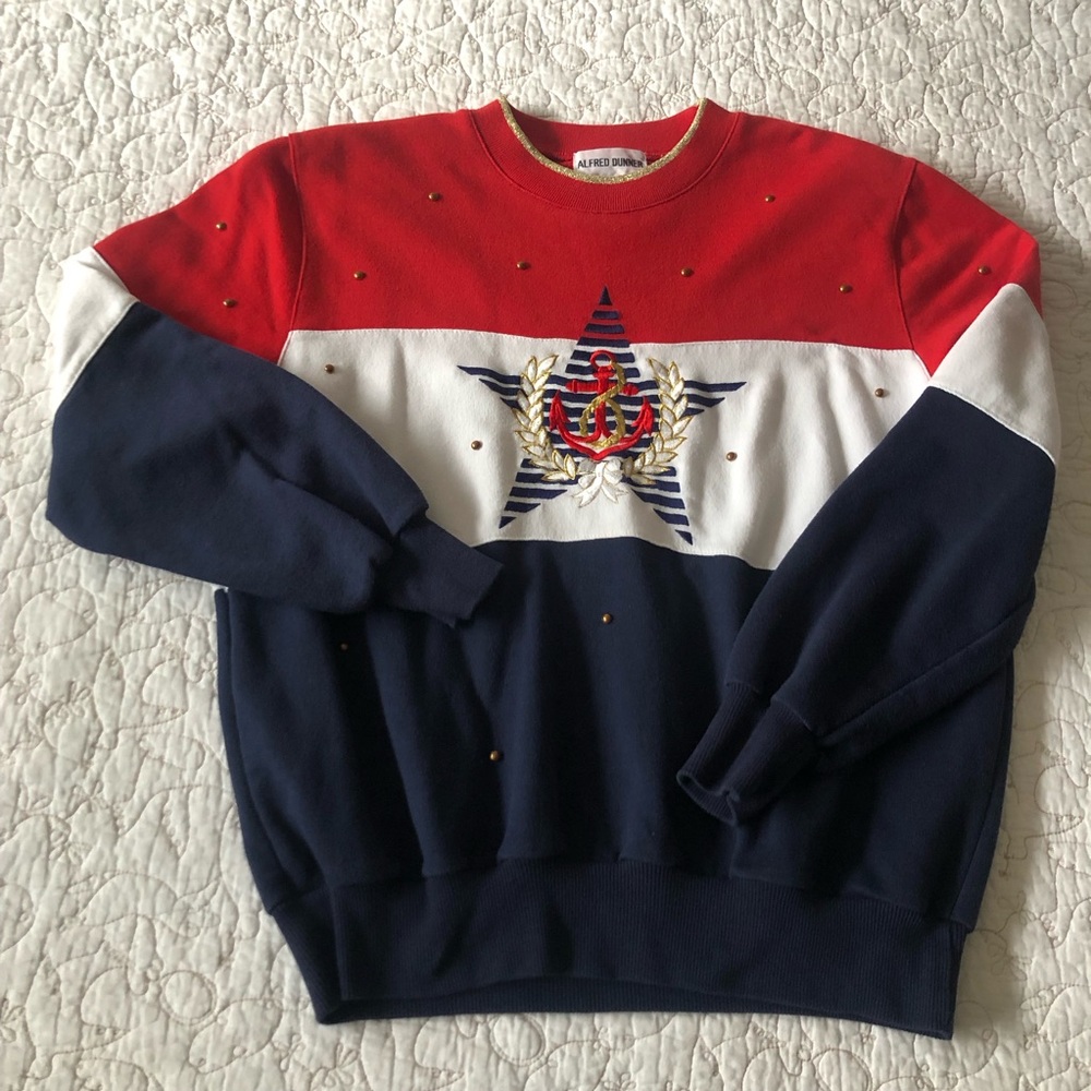 Vintage Alfred Dunner Red and Blue Embroidered Anchor & Star Crew Neck  Size S
